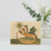 Goldener Drache mit Mond und Sun Sepia Postkarte (Stehend Vorderseite)