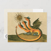 Goldener Drache mit Mond und Sun Sepia Postkarte (Vorne/Hinten)