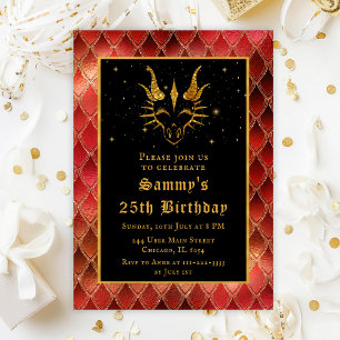 Goldener Drache mit roten Scales Geburtstagsparty Einladung