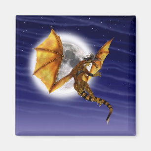 Goldener Drache Mythische Fantasie Kreatur Lila Hi Magnet