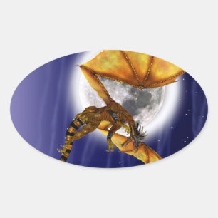 Goldener Drache Mythische Fantasie Kreatur Lila Hi Ovaler Aufkleber