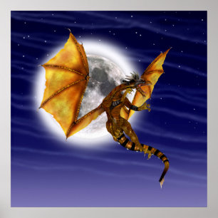 Goldener Drache Mythische Fantasie Kreatur Lila Hi Poster