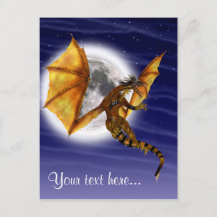 Goldener Drache Mythische Fantasie Kreatur Lila Hi Postkarte