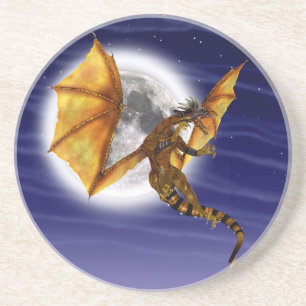Goldener Drache Mythische Fantasie Kreatur Lila Hi Sandstein Untersetzer