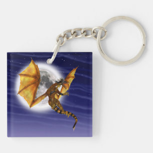 Goldener Drache Mythische Fantasie Kreatur Lila Hi Schlüsselanhänger