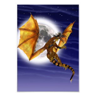 Goldener Drache Mythische Fantasy-Kreatur Lila Him Fotodruck
