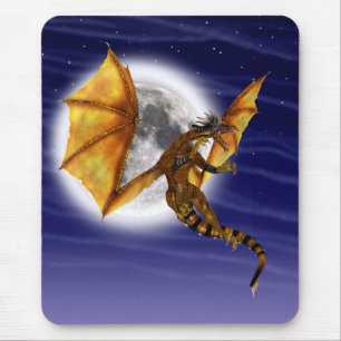 Goldener Drache Mythische Fantasy-Kreatur Lila Him Mousepad