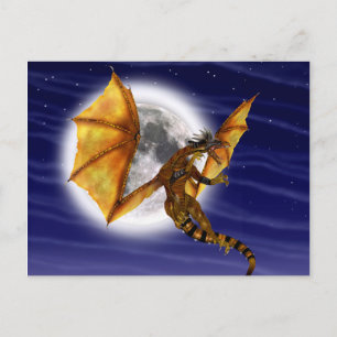 Goldener Drache Mythische Fantasy-Kreatur Lila Him Postkarte