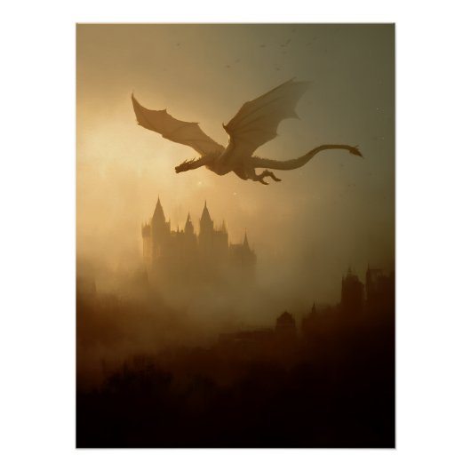 Goldener Drache Nebelschloss Poster (Vorderseite)