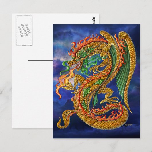 Goldener Drache Postkarte (Vorne/Hinten)