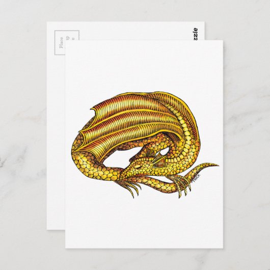 Goldener Drache Postkarte (Vorne/Hinten)