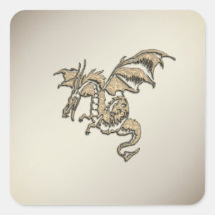 Goldener Drache Quadratischer Aufkleber