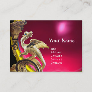 GOLDENER DRACHE ROTE FUCHSIE RUBIN Monogramm Visitenkarte