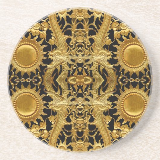 Goldener Drache Sandstein Untersetzer (Vorne)