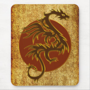Goldener Drache Sonne   antiker Stil Mousepad