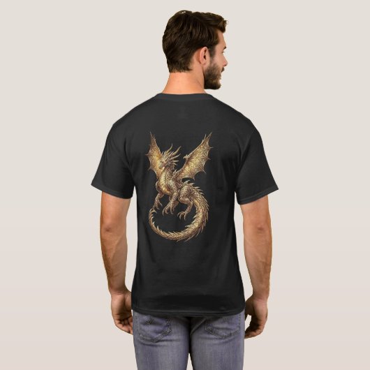 Goldener Drache T-Shirt (Schwarz voll)