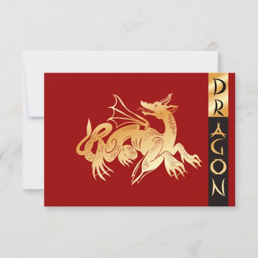 Goldener Drache und Banner Einladung (Vorderseite)