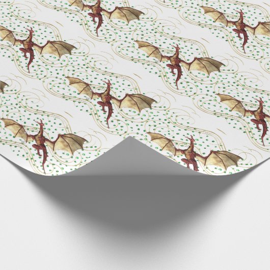 Goldener Drache und grüne Steine Geschenkpapier (Ecke)