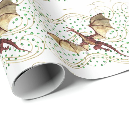 Goldener Drache und grüne Steine Geschenkpapier (Rolleneckpunkt)