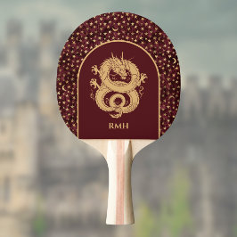 Goldener Drache und mittelalterliche Sterne und Mo Tischtennis Schläger