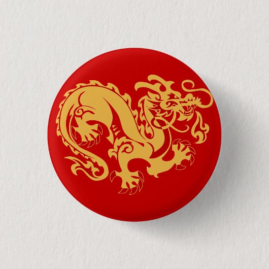 Goldener Drache-viel Glück-Knopf Button (Vorderseite)