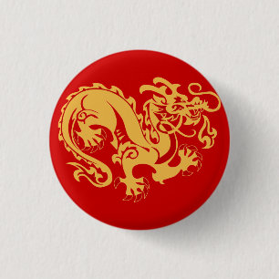 Goldener Drache-viel Glück-Knopf Button