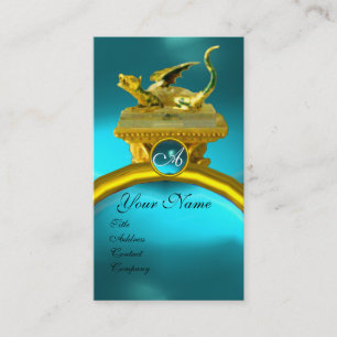 GOLDENER DRACHEN-EDELSTEIN-MONOGRAMM, gelber blaue Visitenkarte