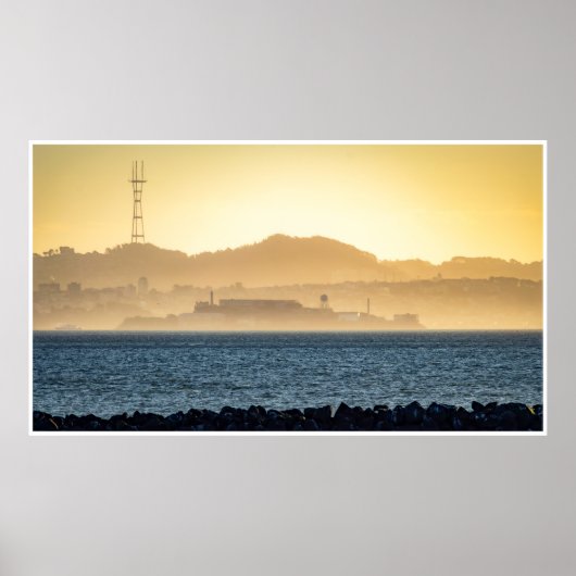 Goldener Dunst über Alcatraz-Stadtbild Wandkunst Poster (Vorne)
