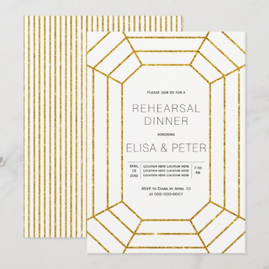 Goldener Edelstein Hochzeit Probe Dinner Einladung (Vorne/Hinten)