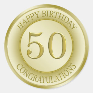 Goldener Effekt Happy 50. Geburtstagsaufkleber Runder Aufkleber