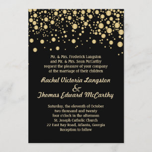 Goldener Effekt Konfetti auf Schwarze Hochzeit Ein Einladung