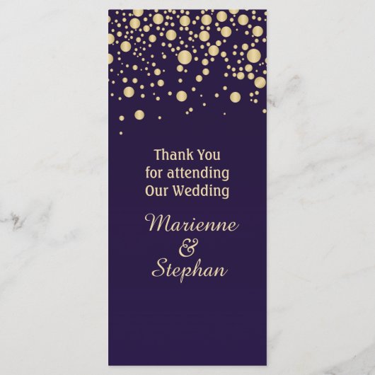 Goldener Effekt Konfetti auf Violett-Karte Menükarte (Rückseite)