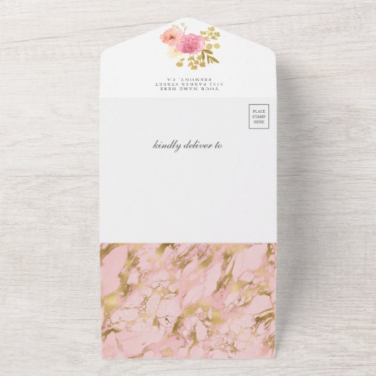 Goldener Eiffelturm Blush Pink Bläsernchen Baby Du All In One Einladung (Außenbereich)