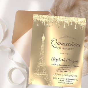 Goldener Eiffelturm, Chic Drips Quinceañera Einladung