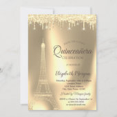 Goldener Eiffelturm, Chic Tropfen Quinceañera Einladung (Vorderseite)