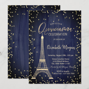 Goldener Eiffelturm Diamanten Marineblaue Quincean Einladung