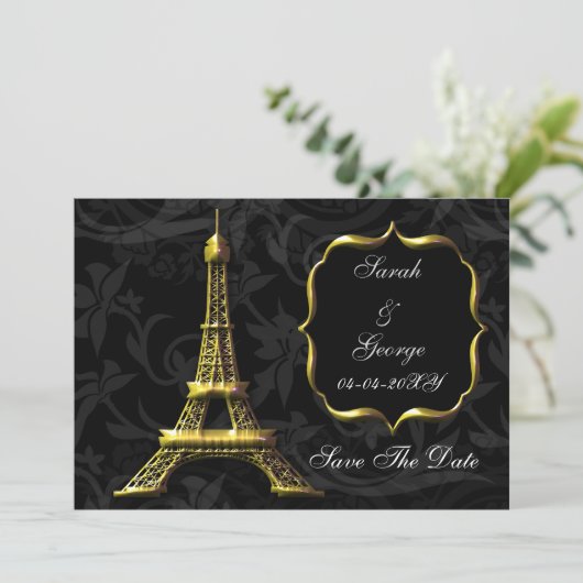 Goldener Eiffelturm Französische Hochzeit Retten S Save The Date (Stehend Vorderseite)