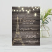 Goldener Eiffelturm, Holzquinceañera Einladung (Stehend Vorderseite)