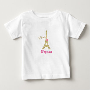 Goldener Eiffelturm Paris & rosa Rose benutzerdefi Baby T-shirt
