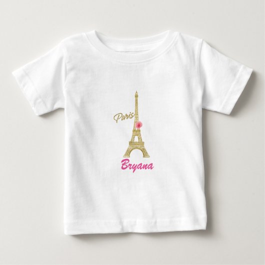 Goldener Eiffelturm Paris & Rosa Rose Custom Baby T-shirt (Vorderseite)