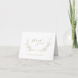 Goldener einfacher botanischer Kranz Hochzeit Dankeskarte