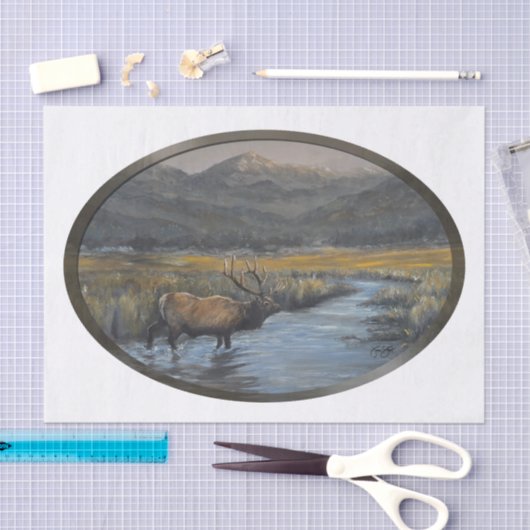 Goldener Elch - Oval Seidenpapier (Handwerk)