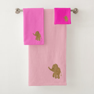 Goldener Elefant mit Blick in den Himmel(pink) Badhandtuch Set