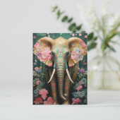 goldener Elefant mit bunten Blumen Postkarte (Stehend Vorderseite)