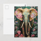 goldener Elefant mit bunten Blumen Postkarte (Vorne/Hinten)