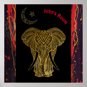 Goldener Elefant mit roten Wirbel. Bearbeitbarer N Poster