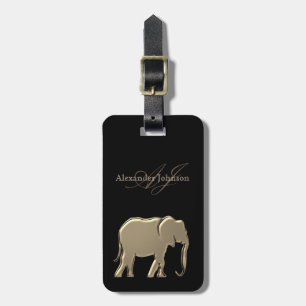 Goldener Elefant Monogramm Chic Schwarz Gepäckanhänger