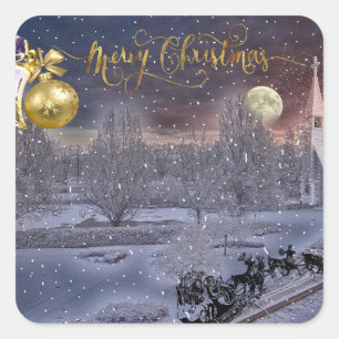 Goldener Eleganter Schriftzug Frohe Weihnachten An Quadratischer Aufkleber
