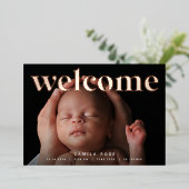 Goldener Empfang | Rose Gold Foil Geburtserklärung Folieneinladung (Stehend vorne)