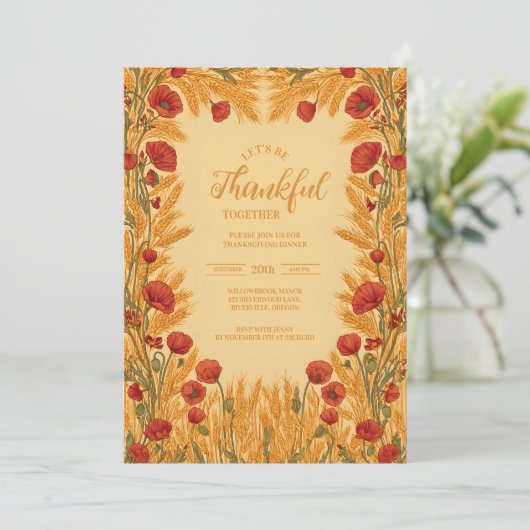 Goldener Erntedank Einladung (Stehend Vorderseite)